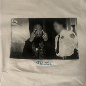 Primitive x Tupac Icon White Tee with Black and Blue Graphic